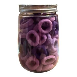Purple Hair Ties in Plastic Jar